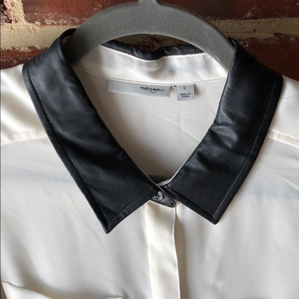 Halogen White & Black Sheer Button-Down Blouse Wi… - image 2